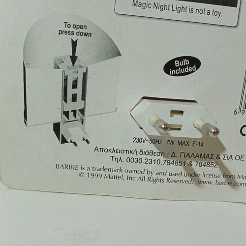 Mattel Barbie night light 1999 new European power 230V-50Hz