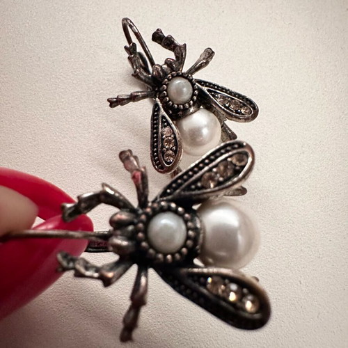 Vintage Style Earrings with Pearl and Crystals used