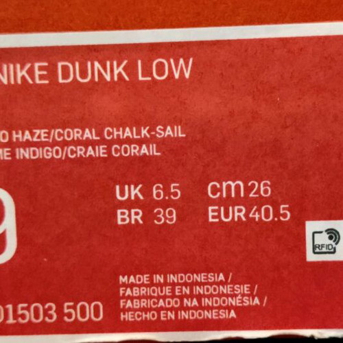 Nike W Dunk Low Indigo Haze/Coral Chalk-Sail used, size 40.5