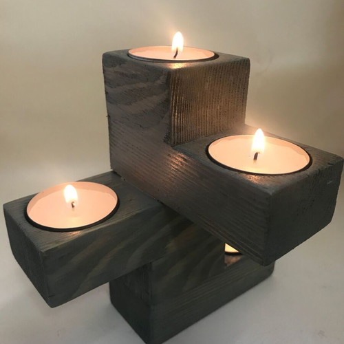 Wooden candle holder for 4 tealights in gray, new
