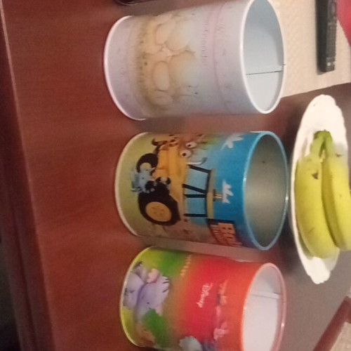 Metal pencil holders for children, set of five used