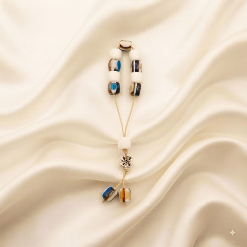 Handmade Mini Women's Komboloi with Blue and Brown Details, ZK.GIRL-001