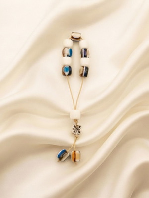 Handmade Mini Women's Komboloi with Blue and Brown Details, ZK.GIRL-001