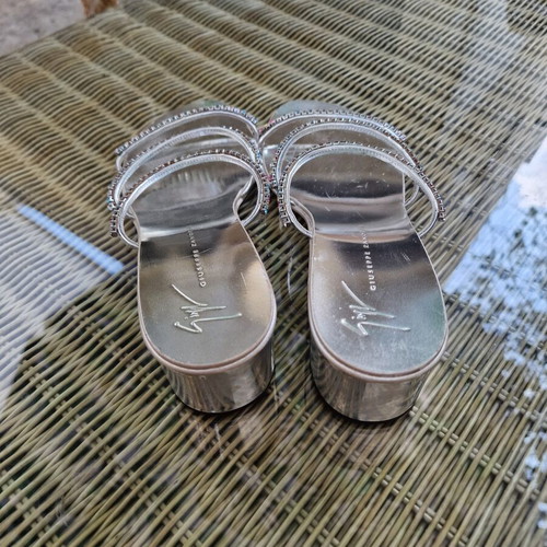 Giuseppe Zanotti heeled sandals like new, silver leather with crystals, size 37
