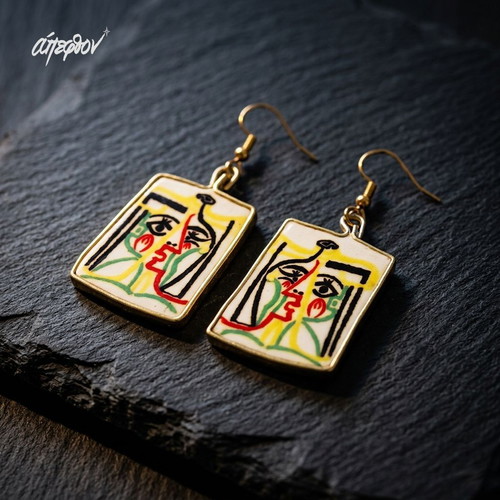 Picasso earrings new with Portrait of Jacqueline theme 7x3.4cm