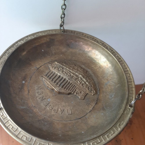 Vintage brass hanging steelyard balance with Parthenon design