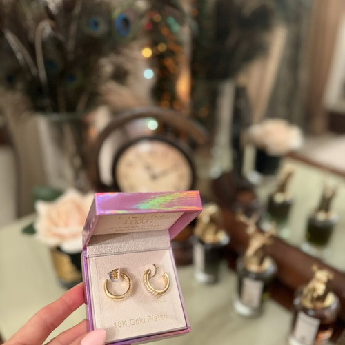 Meme London 18ct Gold Plated Cubic Zirconia Paved Hoop Earrings new, gold