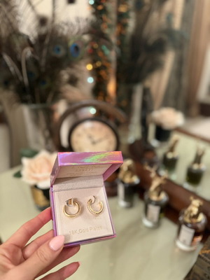 Meme London 18ct Gold Plated Cubic Zirconia Paved Hoop Earrings new, gold