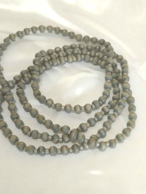 Vintage long wooden necklace used in gray ciel color 150 cm