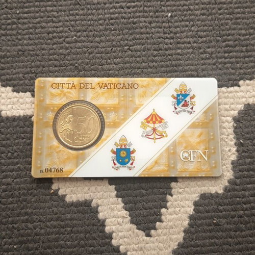 Vatican 50 Cent Coin 2025 with Presentation Card and Stamp, like new