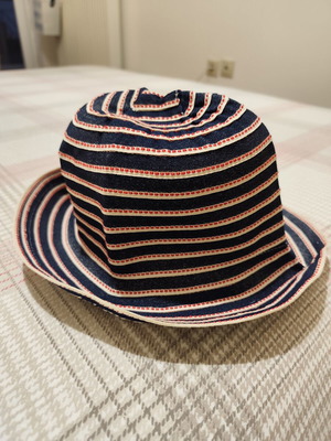 Bucket hat summer fabric striped white blue red one size 54-57 cm