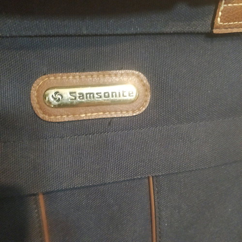 Samsonnite garment bag like new, blue fabric and leather suitcase