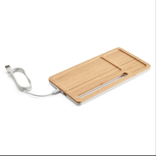 Bamboo desk organizer with 15W wireless charger and gift