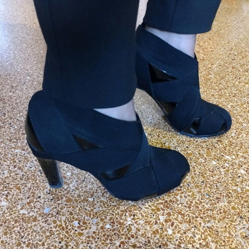 United Nude ankle boots used, black with patent and straps, size 38