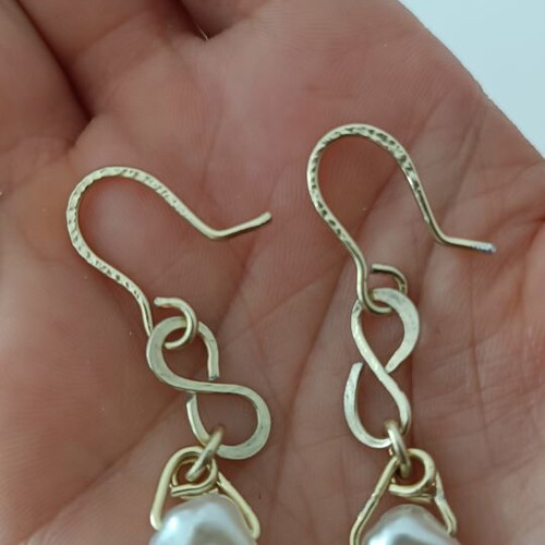 Gold earrings with pearls handmade from scratch, new