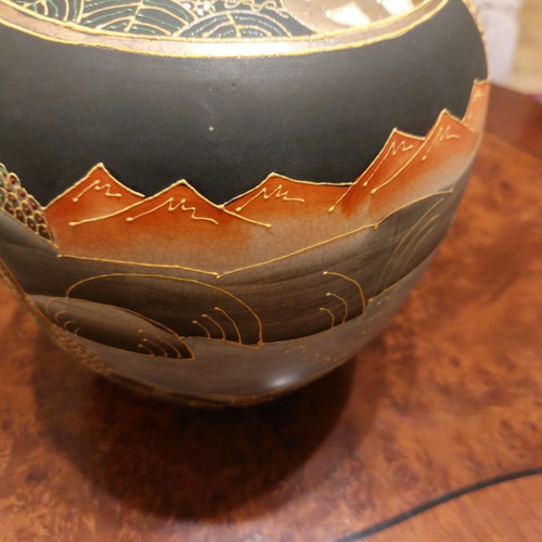 Satsuma vase with cross used, vintage, 28×24 cm