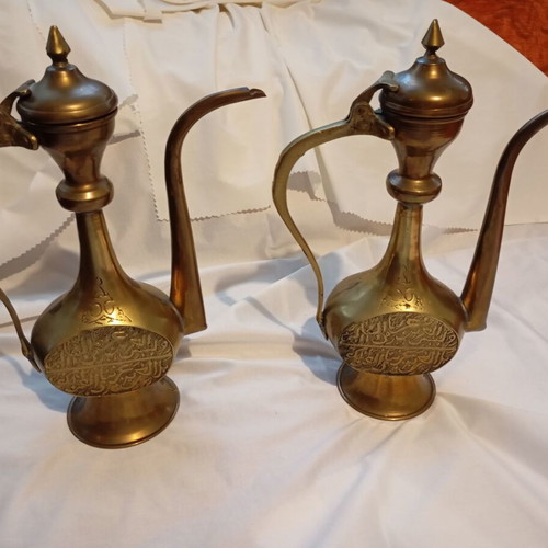 Vintage Oriental Brass Dallah Coffee Pots Set of 2 used