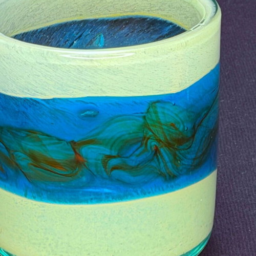 Handmade Ocean Waves Art Glass Candle Holder Vase like new