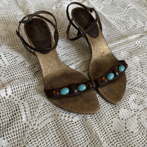 Exe kitten heels sandals used, size 38, brown with stones