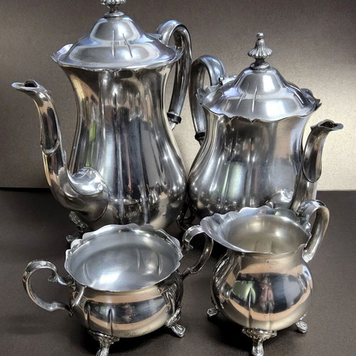 Silver Plated Tea and Coffee Set used, Victorian style, 4 pieces