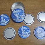 Korpi Metallic Promotional Coasters set of 6 like new, 9 cm diameter