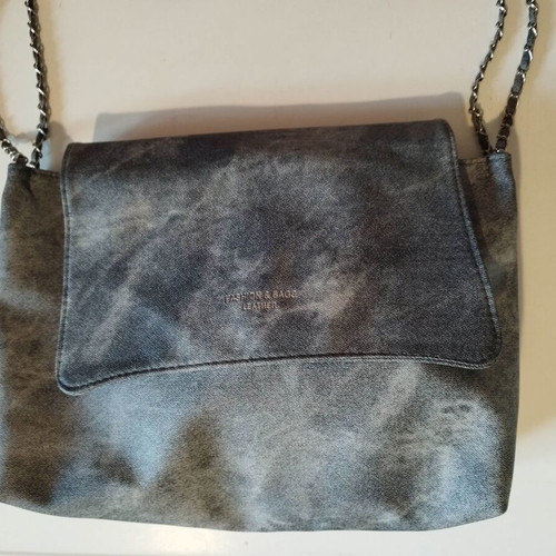 Shein shoulder bag faux leather denim print with silver chain new