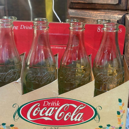 Coca Cola 8 glass bottles with 6 coaster set gift