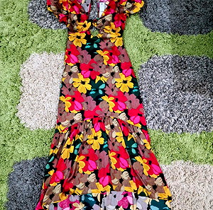 Topshop London bold floral tie front midi dress! Size S
