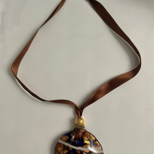 Murano pendant used blue with gold and amber leaf