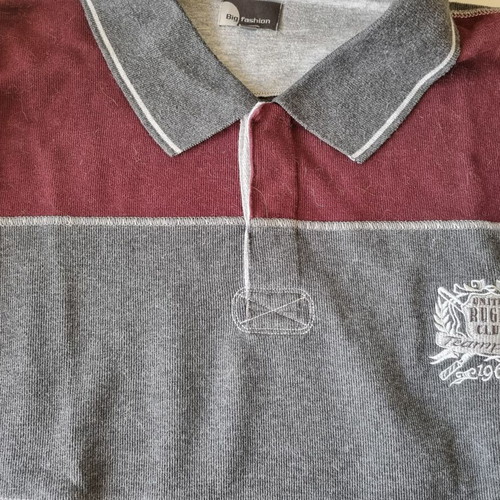 United Rugby Club men's rugby style long sleeve shirt, 2XL, grey and burgundy