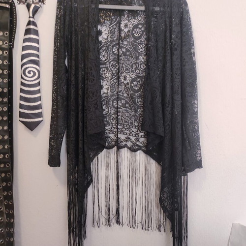 Whimsigoth Lace Sheer Coverup Waterfall Cardigan with Fringe size S, like new