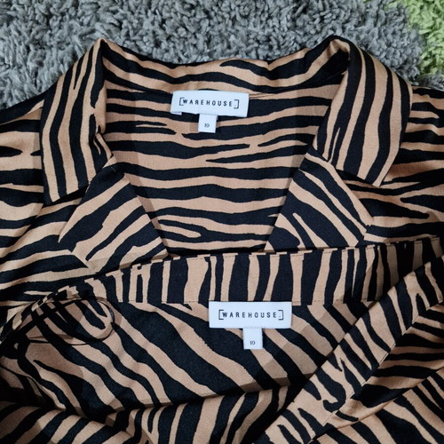 Warehouse leopard pattern women's skirt and blouse set, size M