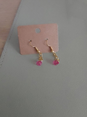 Gold Plated Earrings with Fuchsia Bead New