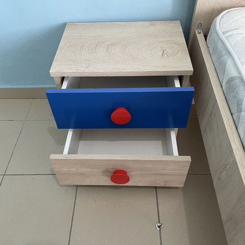 Children's bedroom set used with desk, bookshelf, nightstand, bed and mattress