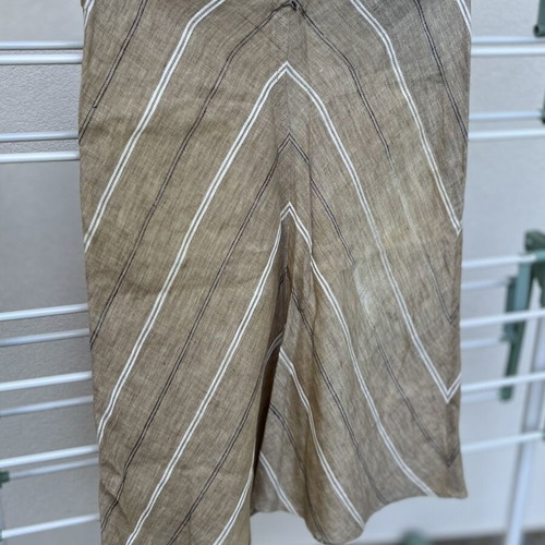 Knee-length skirt, linen fabric, beige, zipper back, size M