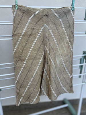 Knee-length skirt, linen fabric, beige, zipper back, size M