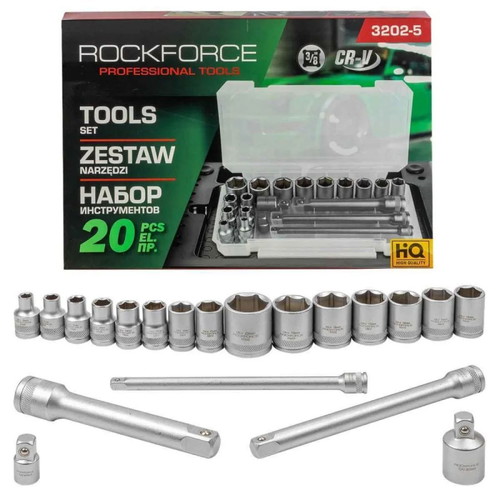 RockForce socket set 20 pieces 3/8 6-22 mm new