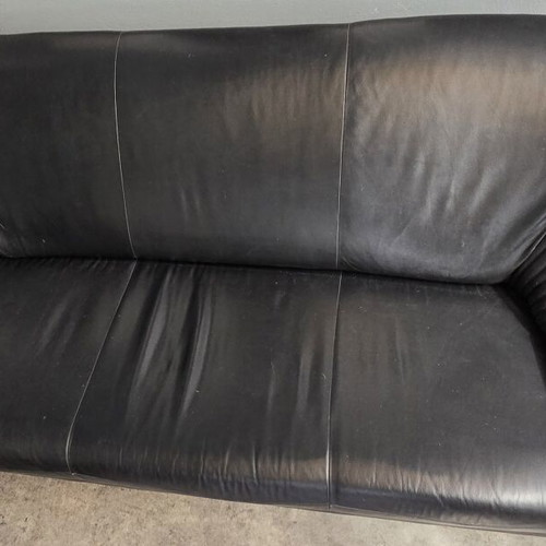 Black leather 3-seat sofa