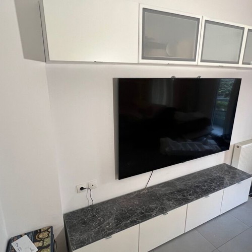 IKEA BESTA TV unit like new with 9 cabinets and marble top