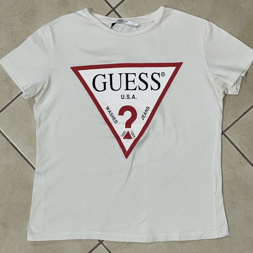 Guess Women T-Shirt white original triangle logo print size M like new