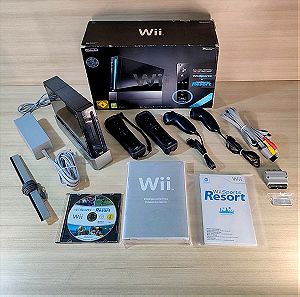 Υπερπλήρες πακέτο κονσόλα Nintendo Wii Black στο κουτί της + 2 γνήσια Controllers + Wii Sports + Wii Sports Resort