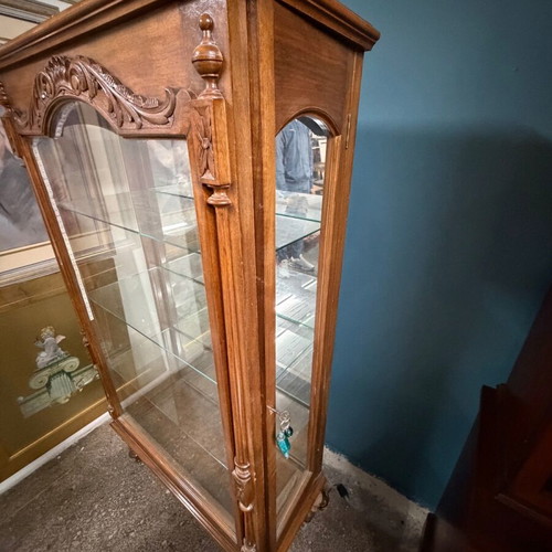 Solid Walnut Display Cabinet like new with three shelves and two doors