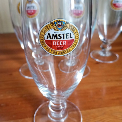 Amstel beer glasses like new, set of 6 stemmed