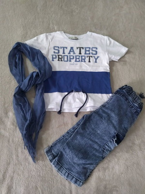 Set of short-sleeve t-shirt and denim bermuda with scarf for 5-year-old boy like new