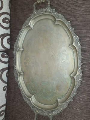 Silver-Plated EPNS Serving Tray used, vintage rococo style, large