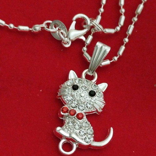 Silver chain 925 approx. 55 cm with cat and rhinestones new