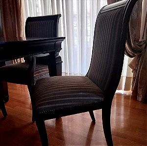 ΤΡΑΠΕΖΑΡΙΑ μασίφ ξύλο με 6 καρέκλες μασίφ ξύλο με ύφασμα, πάρα πολύ καλή ποιότητα και κατάσταση.