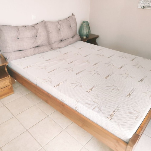 Bedroom set double bed 160x200 with pillow and nightstands, like new, pine wood