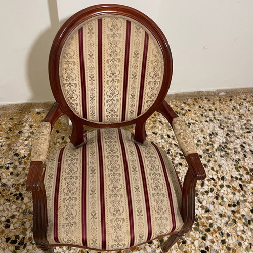 Classic neoclassical Louis-style armchair used, solid wood, vintage