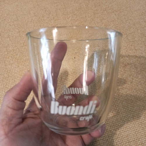 Glass cups with Buondi logo, new, 2 packs of 6
